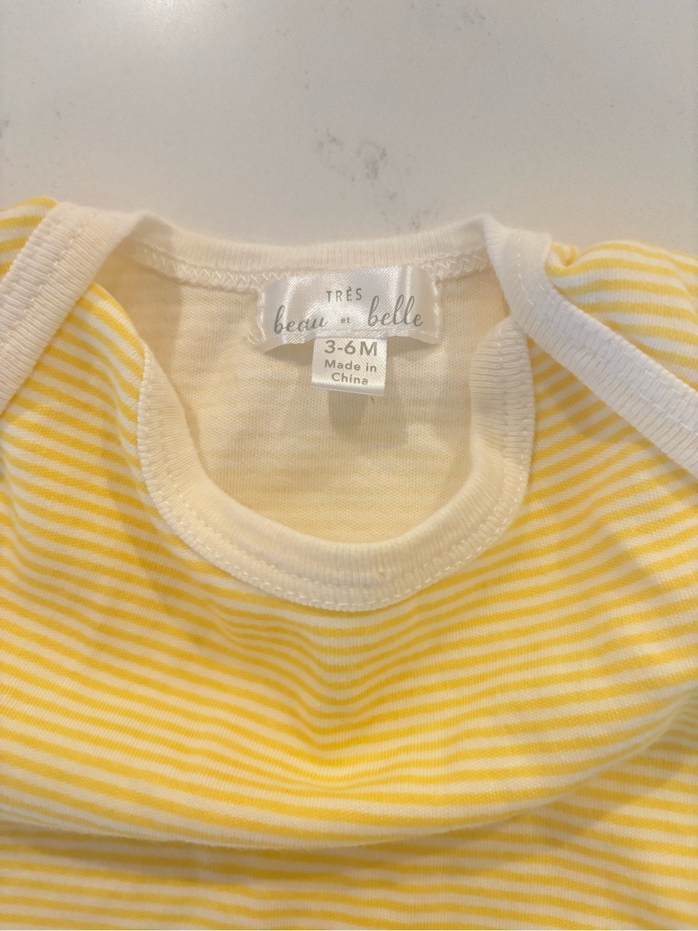 Beau et Belle Yellow and White Striped Baby Bodysuit - Picture 2 of 3